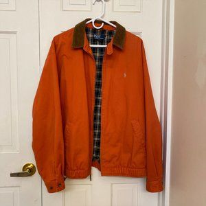Fall Jacket Men's Polo Ralph Lauren Rust Orange Corduroy Collar Plaid Lined